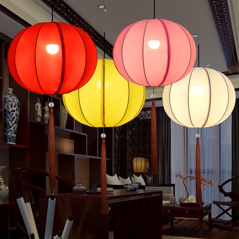 中式布艺灯笼吊灯火锅店景区古风中国风彩色圆形户外红灯笼定制