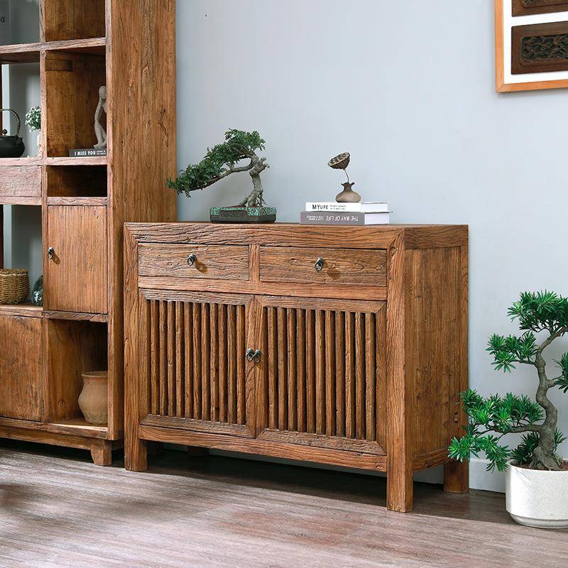 老榆木餐边柜实木储物鞋柜一体靠墙收纳柜老旧木板家用置物柜家具