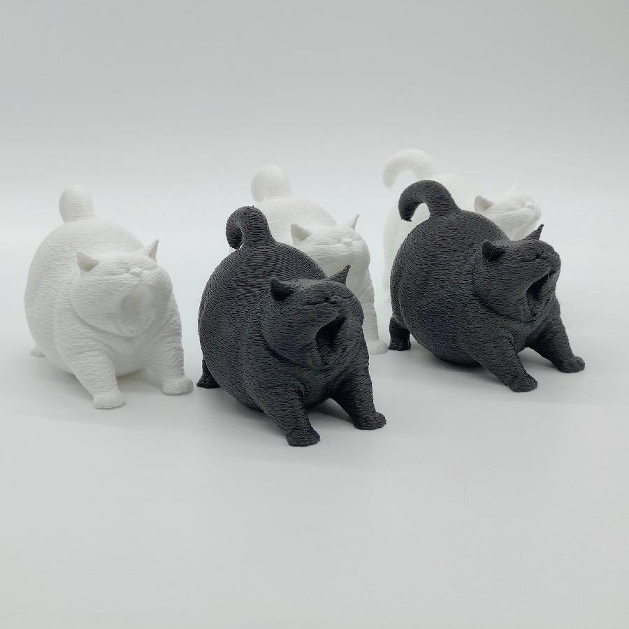 一件可爱的哈欠猫，3D 打印动物装饰，3D 打印可爱猫咪桌面宠物