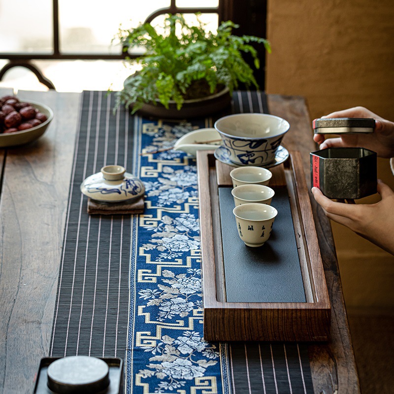 竹茶席 禅意桌布 新中式茶帘提花桌旗隔热杯垫餐边柜桌旗茶道零配