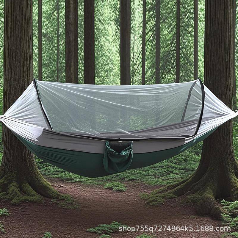 降落伞布自动速开蚊帐吊床户外野营露营休闲秋千单双人防蚊虫吊床