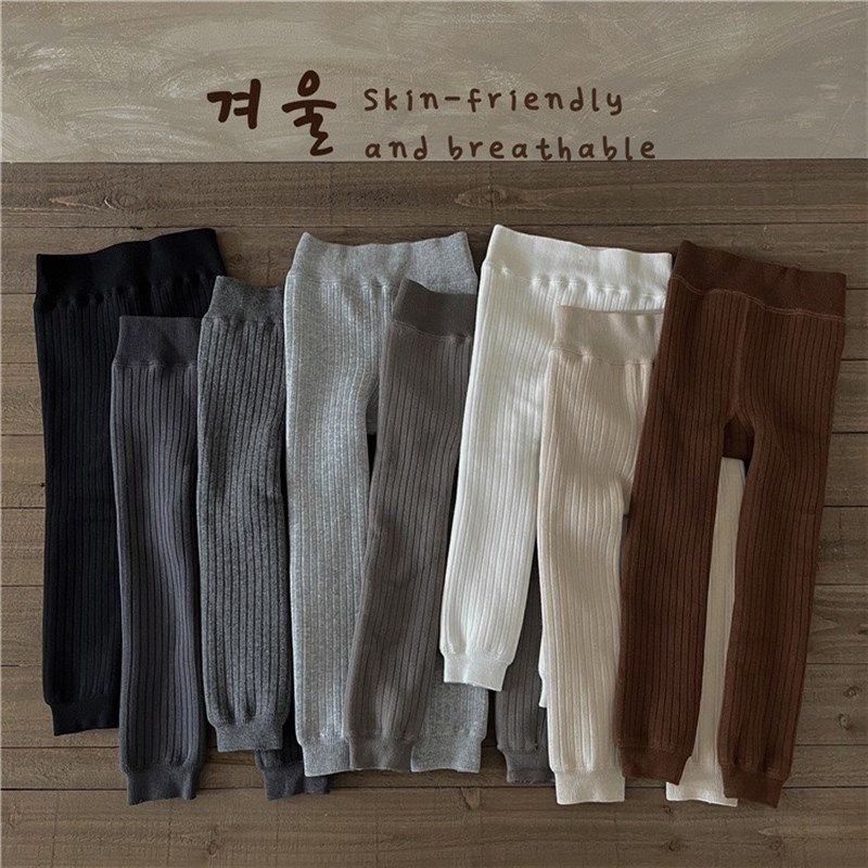 冬季款儿童打底裤婴儿加绒加厚一体绒纯色宝宝P九分裤保暖裤连裤