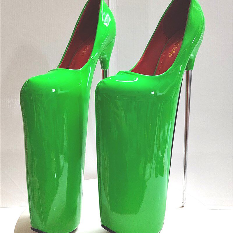 超高细跟30公分钢跟糖果色漆皮红里大码小码白色浅口圆头单鞋女鞋