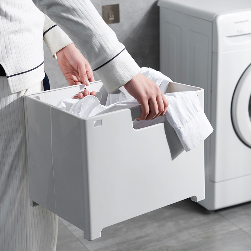 收纳筐衣娄桶免打孔塑料收纳框可折叠脏衣篮日式浴室置物架壁挂式