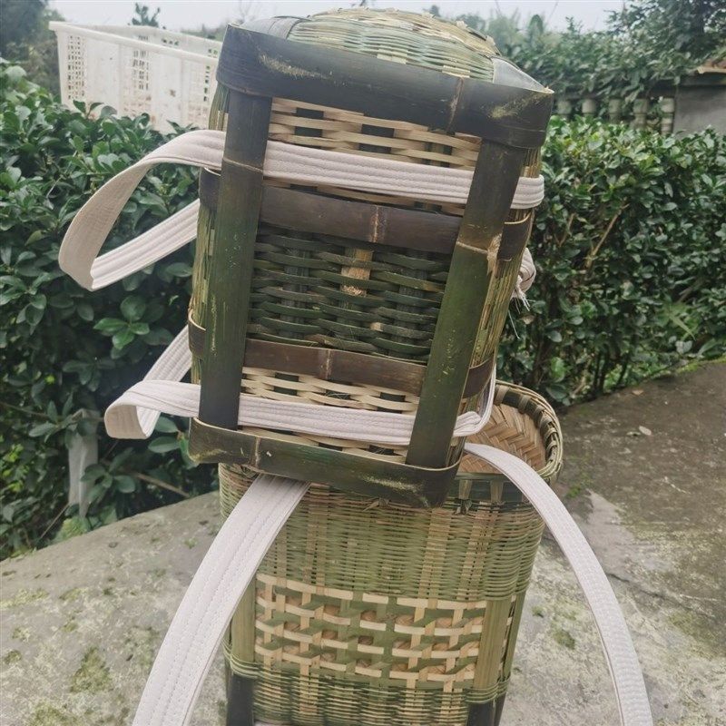 竹编背篓竹背篼双层背夹大人成人买菜摘花椒背沙土砖四川手工竹筐