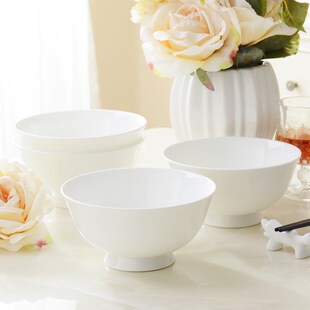 4个纯白骨瓷6英寸高足面碗陶瓷A高脚碗防烫反口碗深菜碗汤碗六寸