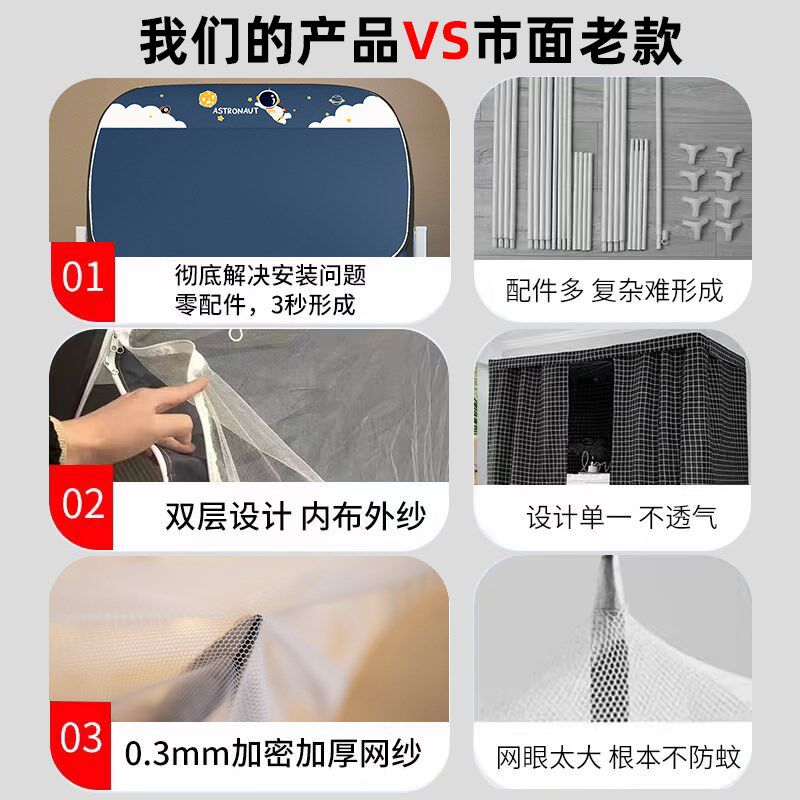 蚊帐学生宿舍强遮光床帘全包一体式免安装蒙古包寝室上下铺单人床