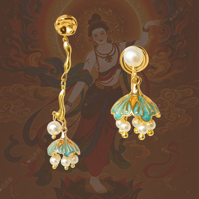 【盛世芙蓉】富贵感仿点翠烧蓝珍珠无耳I洞中式古典蚊香盘耳夹流