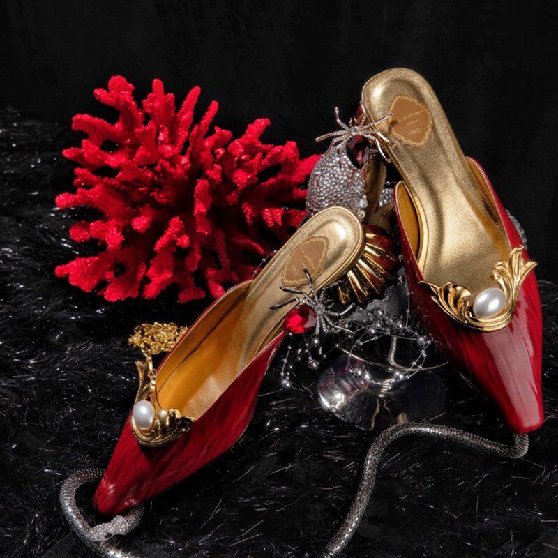 现货A.b.potique艺术手工鞋莨苕叶古典时装鞋尖头拖鞋时尚单鞋