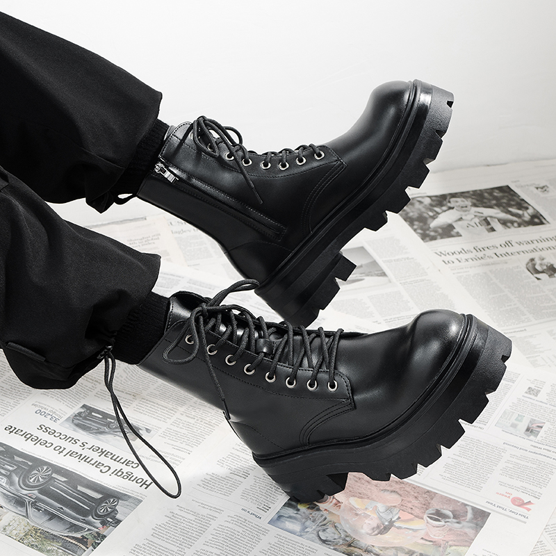 德比马丁靴男款厚底增高7cm高帮皮鞋2024新款中帮皮靴子机车靴潮