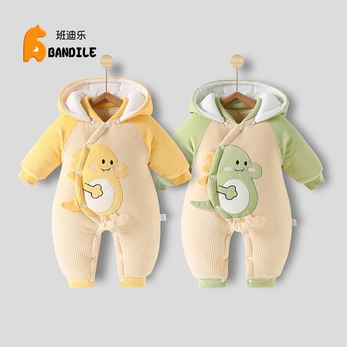 新生儿连体衣秋冬季加厚棉服婴儿外出服抱衣满月男女宝宝连帽棉袄