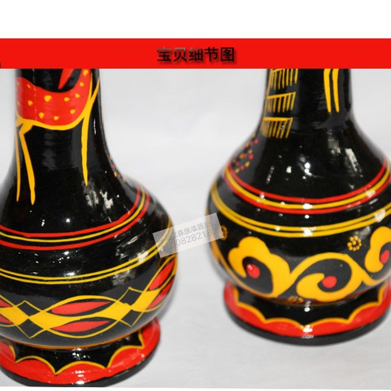 凉山彝族漆器花瓶摆件红黄黑民族特色装饰品手工艺旅游纪念品1只