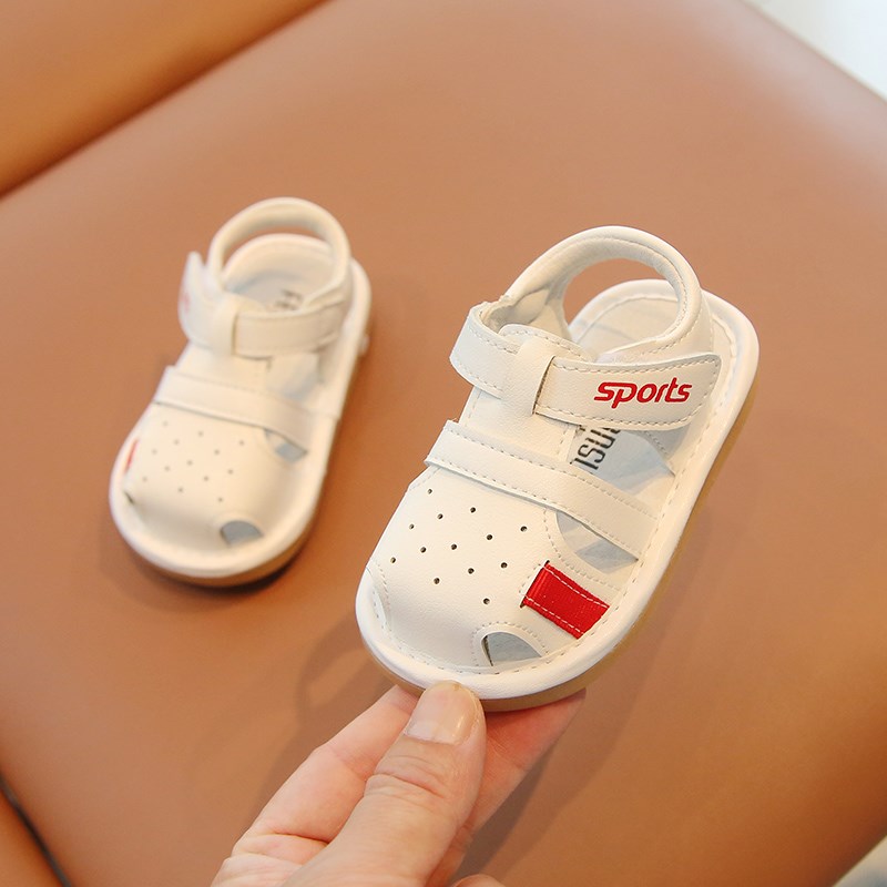 夏季1-2一岁男宝宝凉鞋包头叫叫鞋子6-12月婴儿学步鞋防滑女一段8
