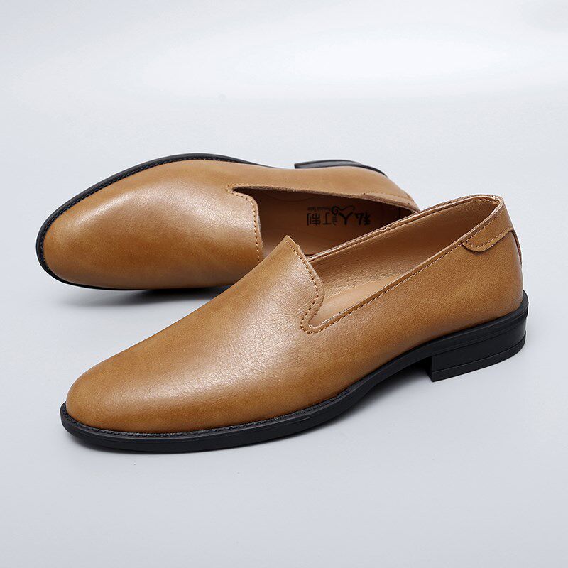 一脚蹬皮鞋男款夏季英伦商务豆豆发型师休闲尖头带跟皮鞋38码