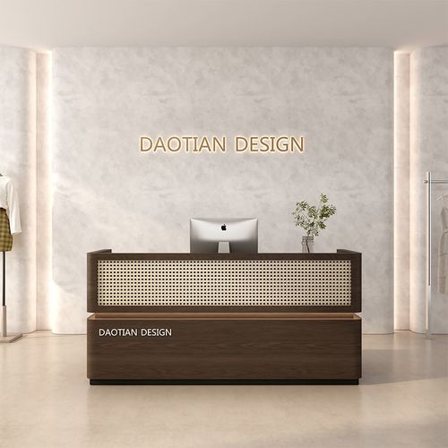 藤编侘寂风吧台收银台中式茶餐饮饭店古玩茶叶店养生馆美容院前台