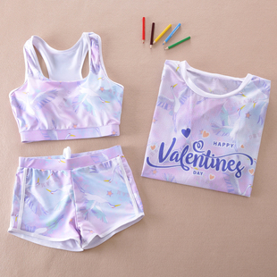 女大童游泳衣分体中学生女孩泳衣三件套保守显瘦少女泳装 15岁