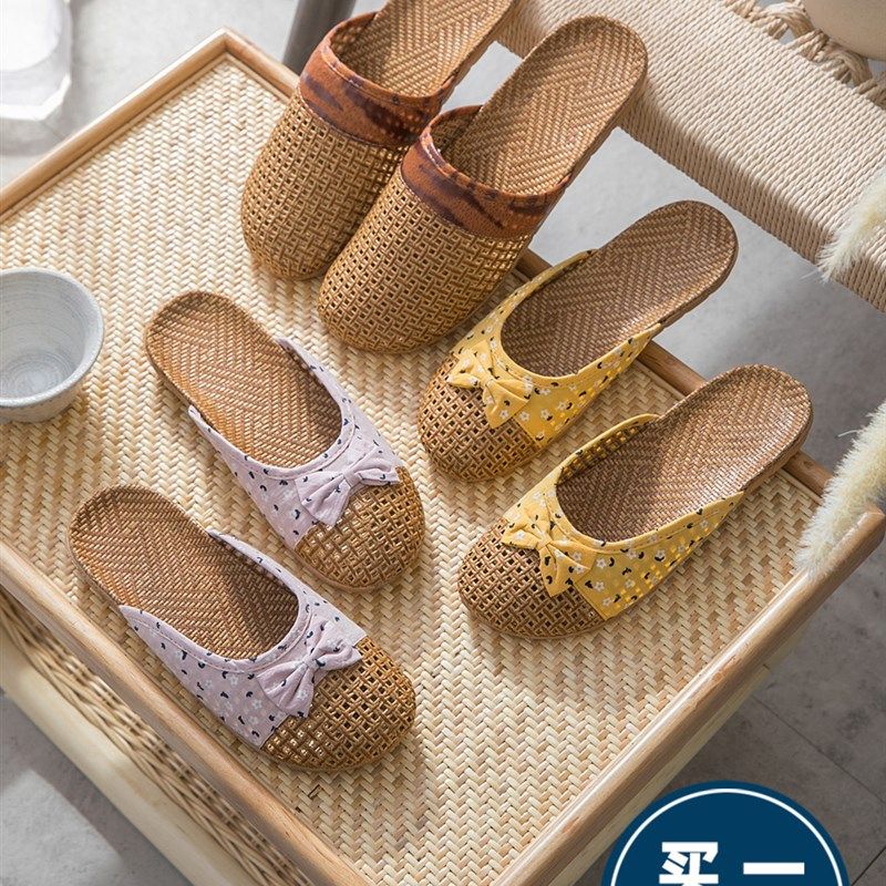 藤草编织拖鞋家用夏季男女居家情侣亚麻拖鞋室内防滑地板凉拖鞋女