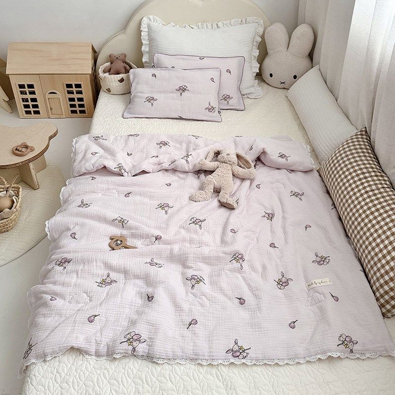 ins紫色兔紫A类婴儿双层纱布夏凉被纯棉可机洗儿童幼儿园空调被子