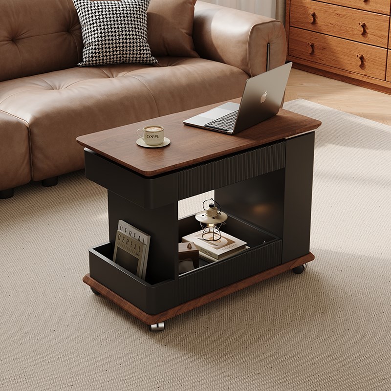 IFJE 原木奶油风带轮小推车沙发边柜小户型家可移动升降折叠边几