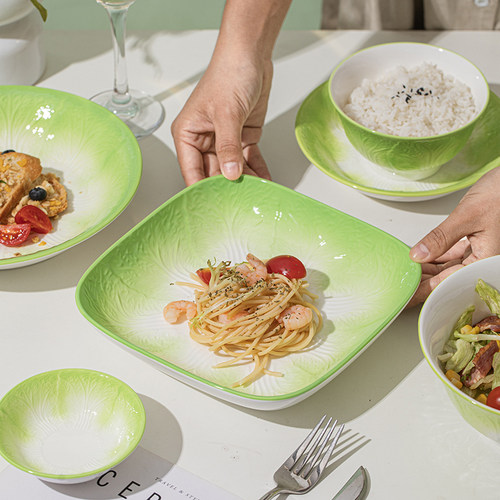 白菜方形盘子家用大号装菜t碟子深菜盘2024新款餐具釉下彩陶瓷饭