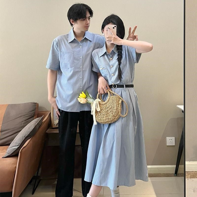 夏季情侣装设计感小众2025新款法式学院风衬衫一裙一衣韩版宽松潮