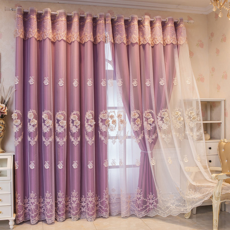 浮雕绣花双层窗帘布纱一体加厚全遮光客厅卧室田园风简约定制新款