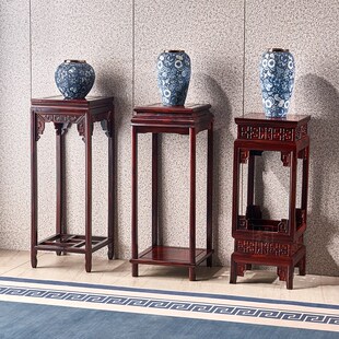 红木花架c印尼黑酸枝木花几中式阔叶黄檀落地雕花盆景架红木家具