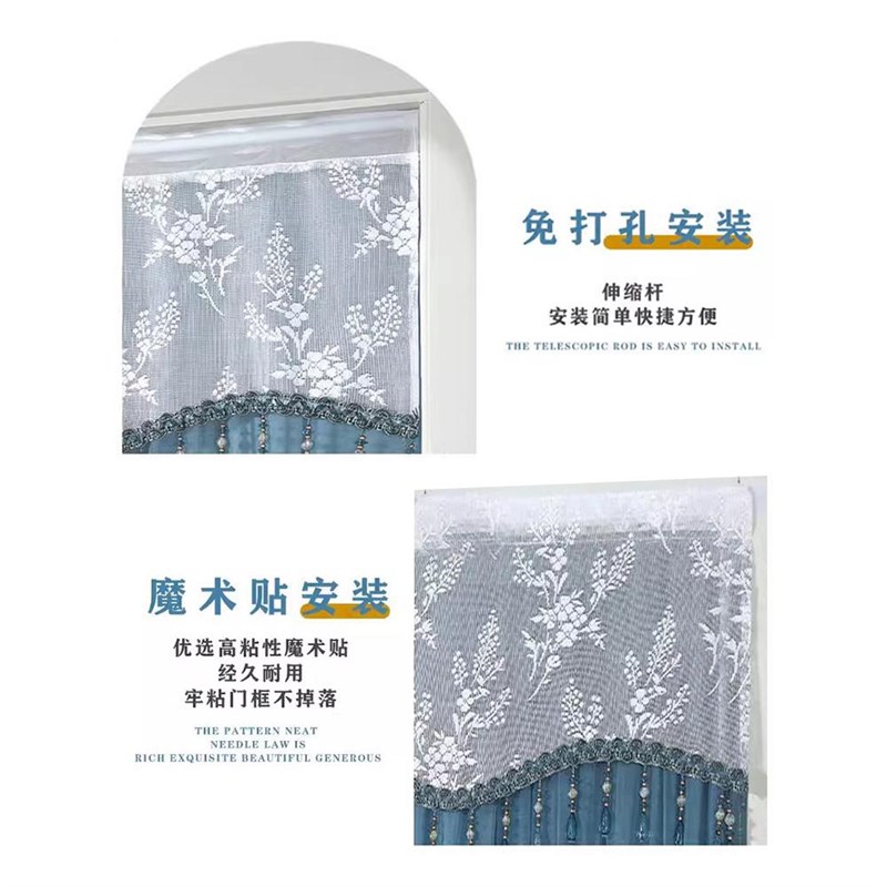 半截门帘双层半帘短帘伸缩杆蕾丝卧室遮挡家用卫生间免打孔隔断帘