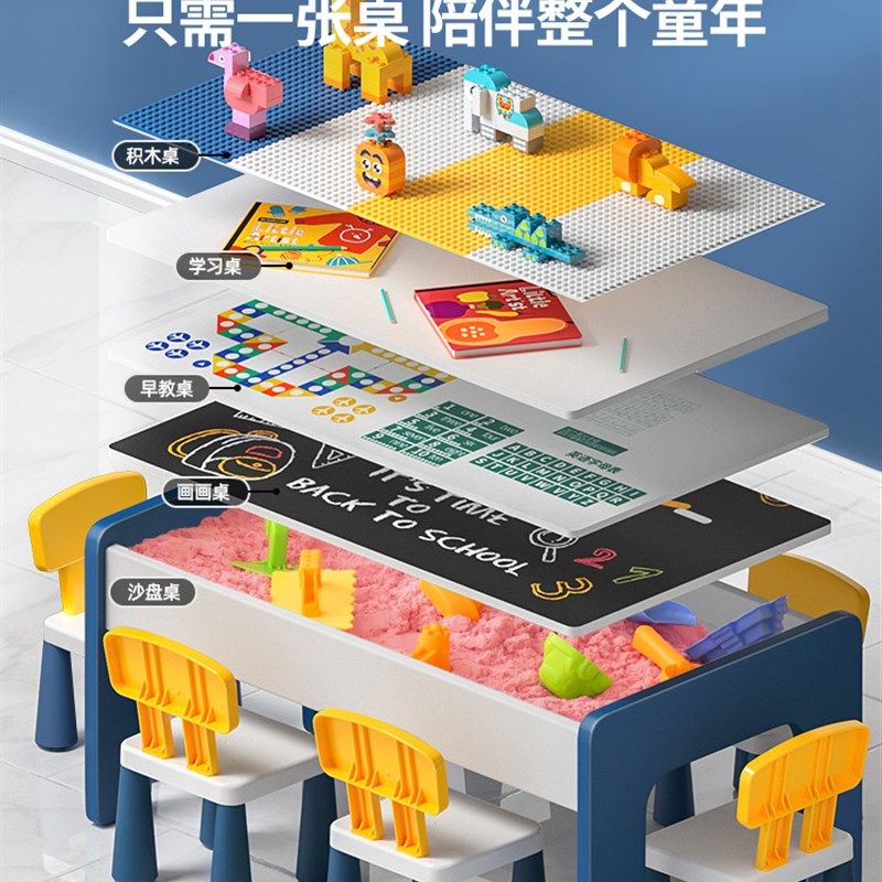 儿童积木桌子男女孩宝宝益智拼装多功能大颗粒大号尺寸木质玩具桌