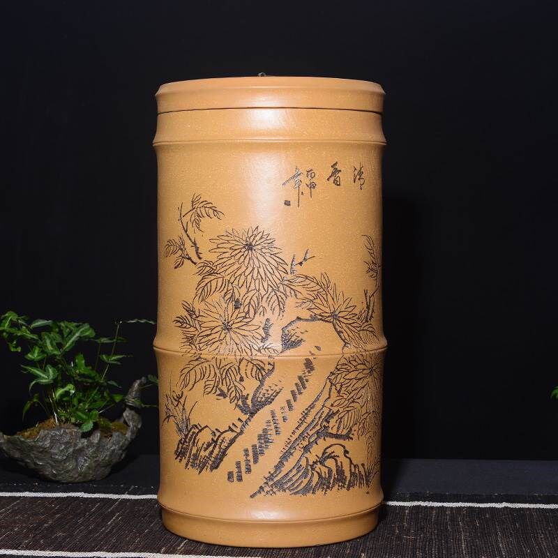 大号紫砂茶叶罐18饼手工普洱密封储存茶缸宜兴特大码散茶密封陶罐