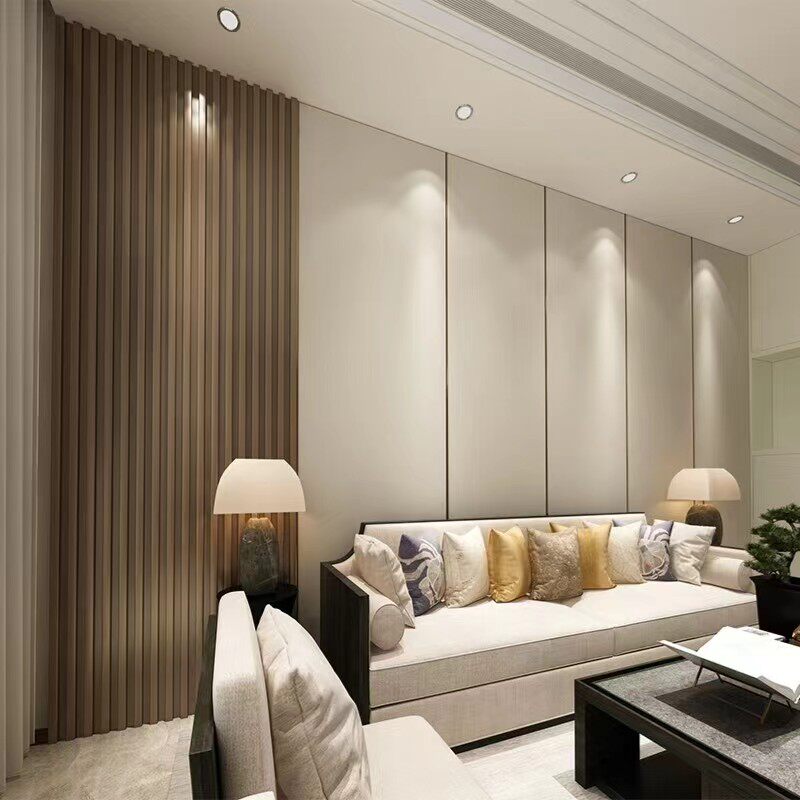 现代简约客厅电视硬包背景墙不锈钢沙发卧室床头格栅软包背景定制