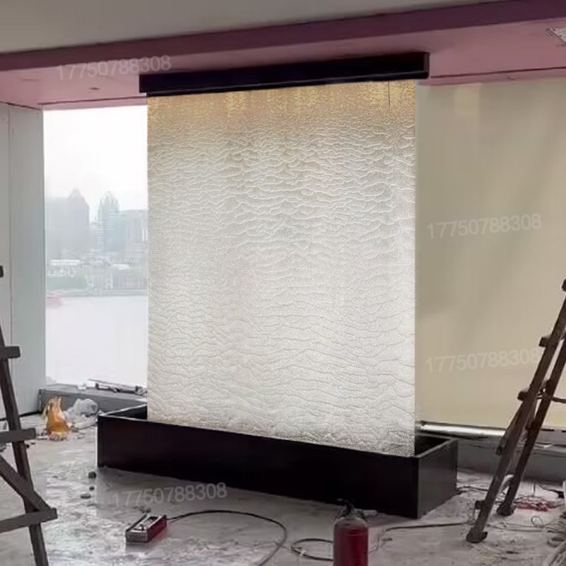 玻璃水幕墙流水屏风办公室水系景观流水背景墙金属水幕帘钢网水帘