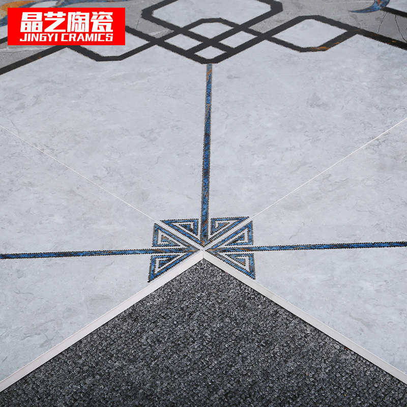 新中式客厅拼花瓷砖800800简约现代金丝釉面地砖过道走廊地心砖