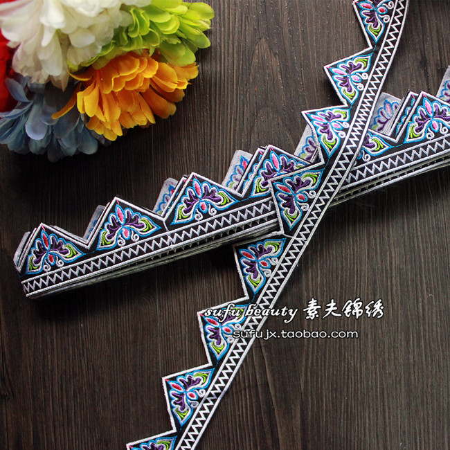 民族风三角形刺绣花边机绣刺绣绣花花边绣条长条刺绣带背胶可烫