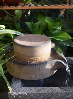 户外花园庭院阳台石槽流水喷泉循环大号创意石磨流水茶台养鱼摆件
