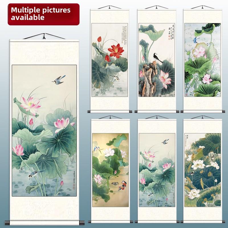 余志珍荷花装饰画沙发背景墙餐厅书房茶室挂画水墨画荷花禅宗壁画图片