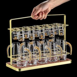 家用玻璃分酒器小酒杯一口杯子酒盅中式 白酒杯套装 高档酒具带杯架