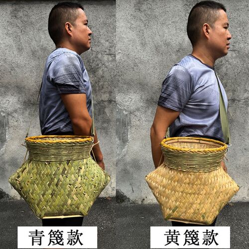 鱼篓竹编抓鱼挂腰斜跨采茶竹筐采摘杨梅竹篮