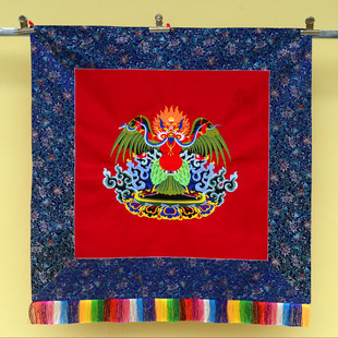 藏式墙上装饰布艺挂画藏族文化民宿背景墙挂布绣大鹏展翅壁画挂毯