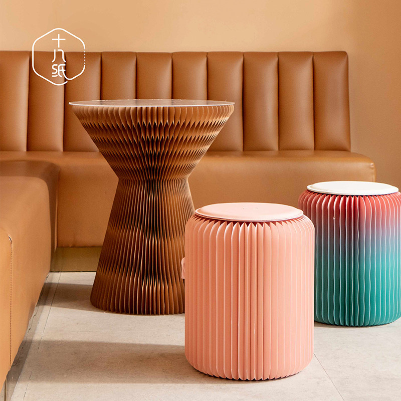 十八纸小板凳insm凳粉色折叠圆矮凳子配皮垫时尚茶几网红小家具