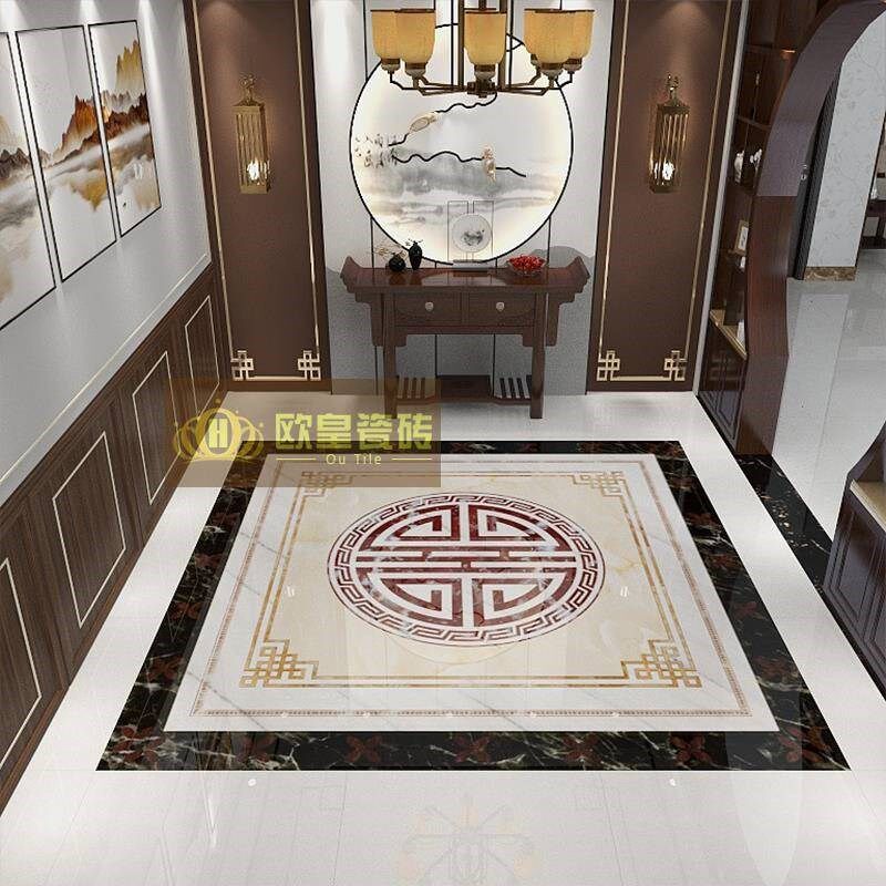 新中式客厅拼花瓷砖800800进门大厅入户电梯万福纹图案造型地砖
