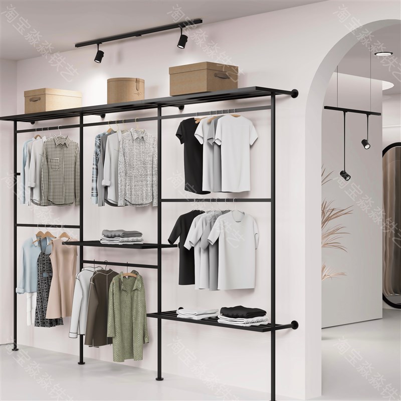 卧室衣帽间上墙置物挂衣架商场服装店多功能多层置物挂衣展示架