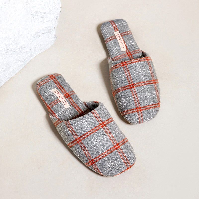春夏季极简风高级感英伦格纹情侣拖鞋女室内亲肤防滑轻声牛筋底男