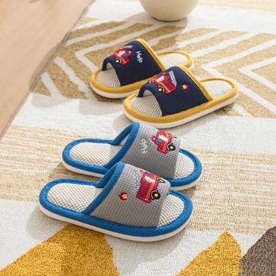 男童亚麻拖鞋儿童2025新款春秋季家居室内卡通汽车中小童宝宝拖鞋
