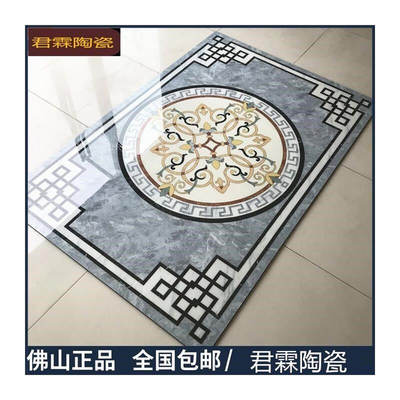 新中式灰色客厅拼花地砖800800餐厅过道微晶石仿水刀地拼花瓷砖