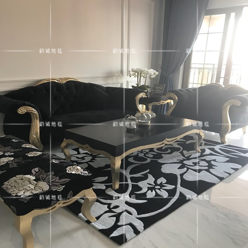 欧式美式白花样板间地q毯客厅茶几现代化纤腈纶地毯床边床尾地毯