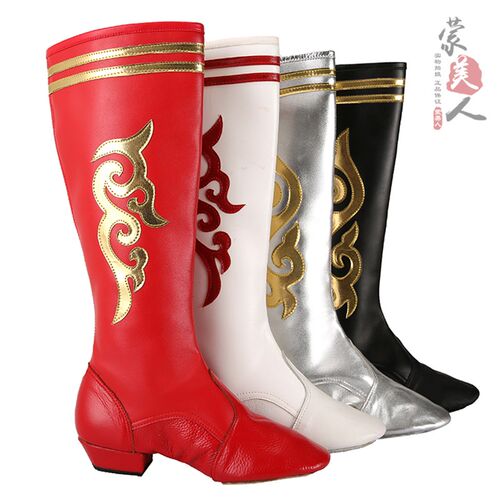 蒙古长筒女士舞蹈靴软底皮靴艺考练功鞋民族风舞靴拉链款舞台靴