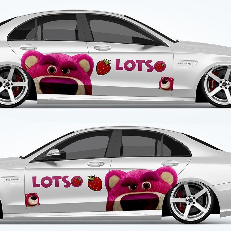 草莓熊车贴汽车贴纸可爱卡通改装车身两侧拉花划痕遮挡装饰贴画