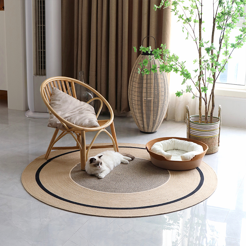 手工编织黄麻地毯简约日式客厅沙发茶几圆形垫子摄影服装店装饰垫