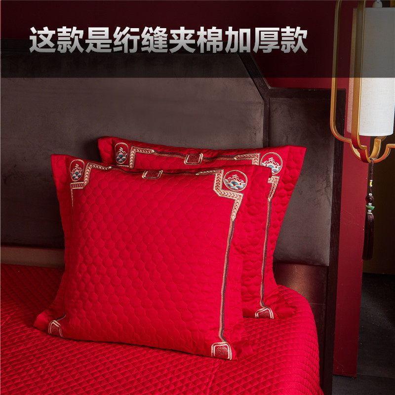高档140支长绒棉靠垫套大红色纯棉刺绣大抱枕60*60结婚床品陪嫁送